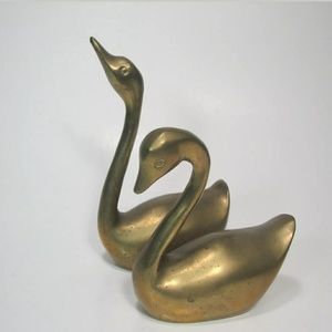 LAST DAY Vintage Brass Swans Pair Solid